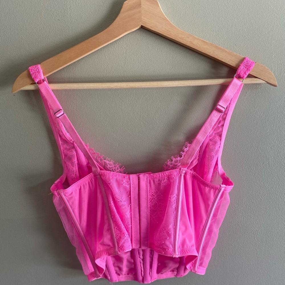 VICTORIA'S SECRET DREAM ANGELS PINK UNLINED LACE UP BRA CORSET TOP M DD New - Picture 6 of 12